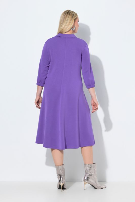 Robe en molleton de modal mélangé, col chemise et manches 3/4, coupe évasée