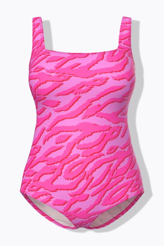 Maillot de bain avec bonnets souples, bretelles ajustables, motif tigré fluo