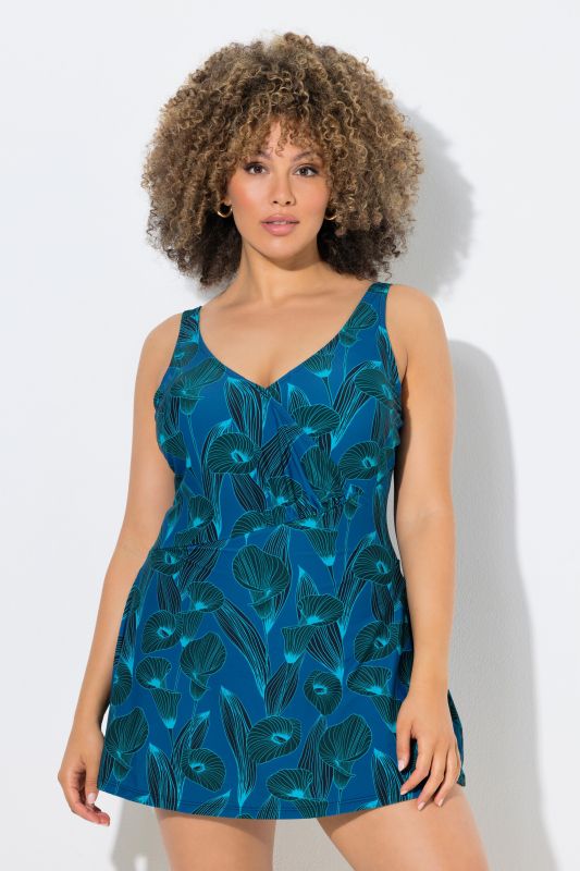 Robe de bain avec bonnets souples, décolleté en V, imprimé arums
