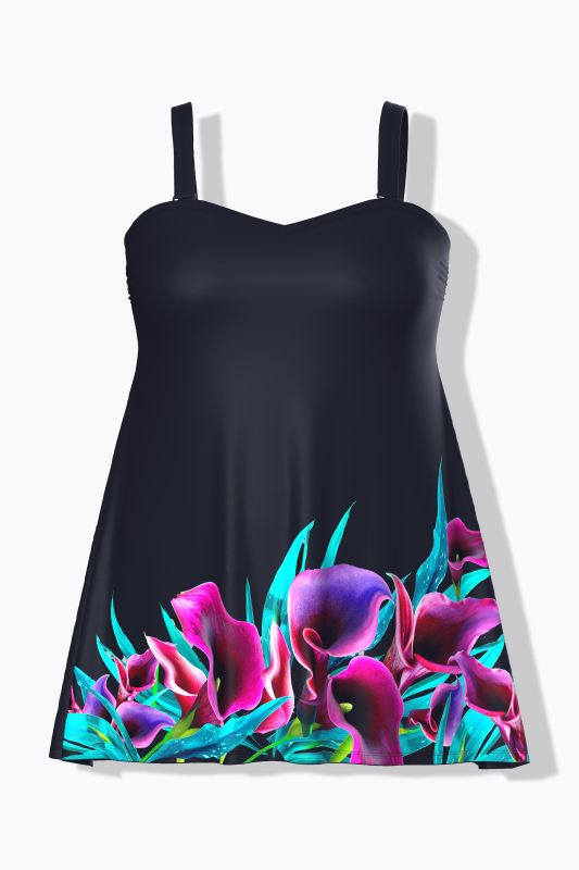 Robe de bain avec bonnets souples, motif arums, bretelles ajustables et matière recyclée