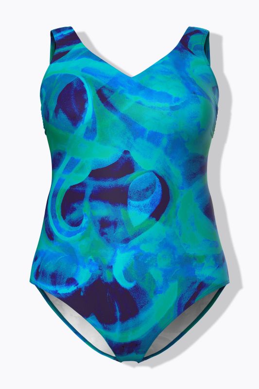 Maillot de bain sans bonnets souples décolleté rond et motif vagues