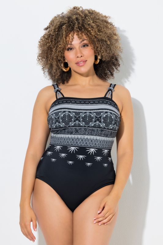 Maillot de bain à motifs, bonnets souples, décolleté rond et matière recyclée