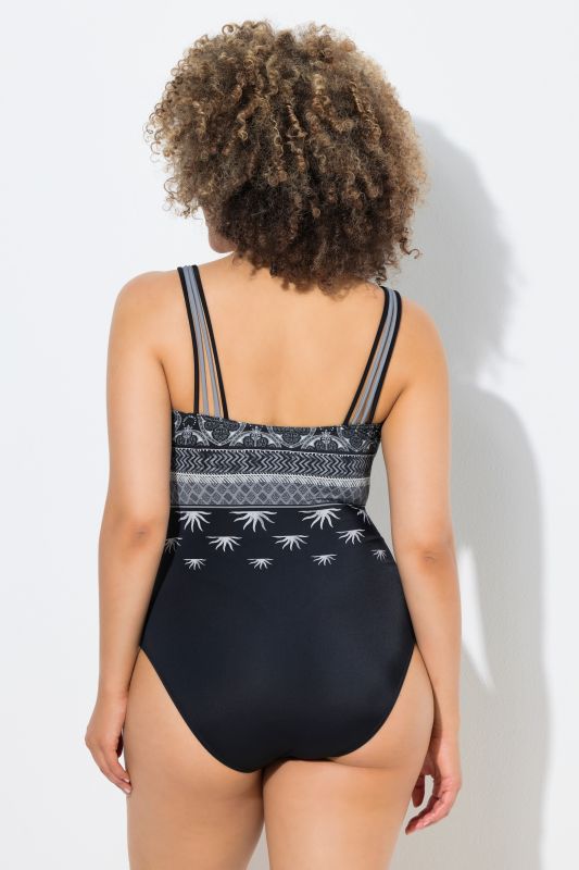 Maillot de bain à motifs, bonnets souples, décolleté rond et matière recyclée