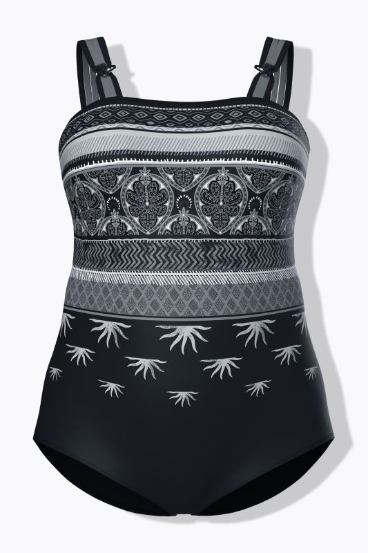 Maillot de bain à motifs, bonnets souples, décolleté rond et matière recyclée