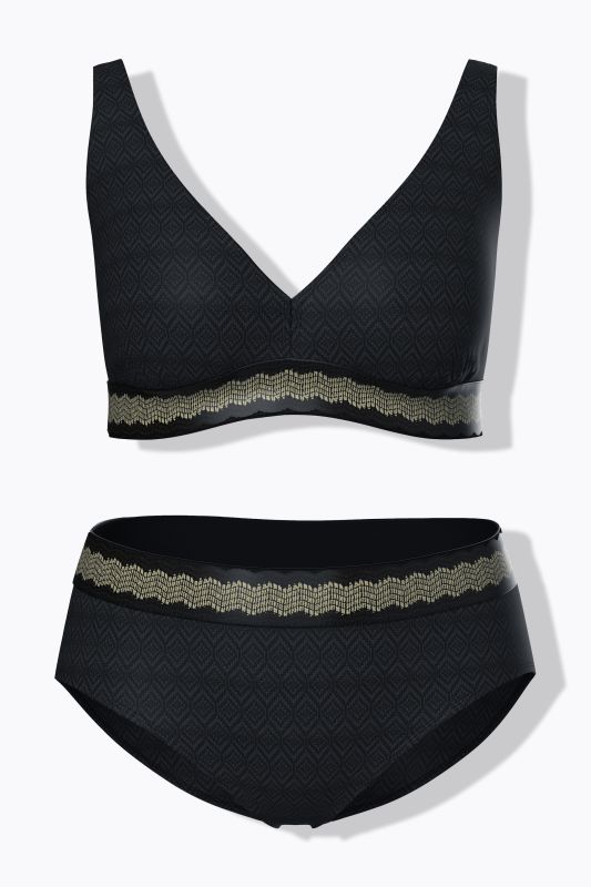 Bikini avec bonnets souples, bretelles ajustables et bandes avec motif doré