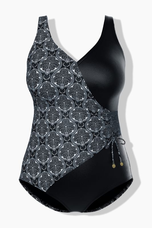 Maillot de bain avec bonnets souples et nœud fantaisie, esprit cache-cœur, matière recyclée