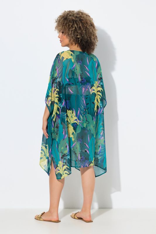 Tunique motif jungle, décolleté en V avec laçage et manches courtes