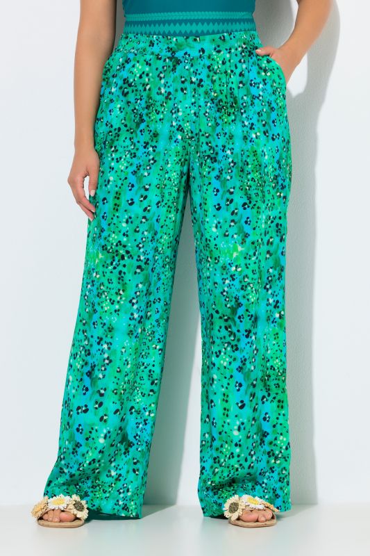 Pantalon palazzo, jambe large et taille élastique, motif léopard