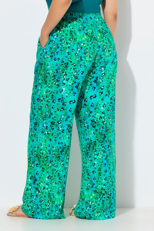 Pantalon palazzo, jambe large et taille élastique, motif léopard