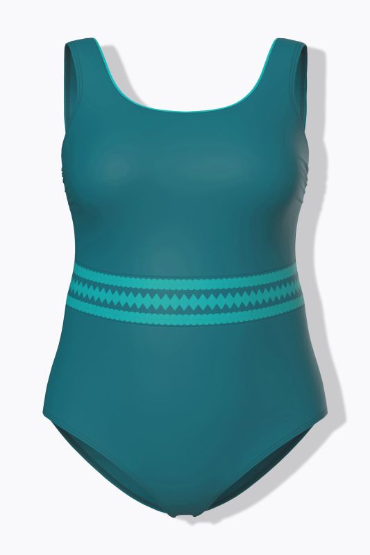 Maillot de bain sans bonnets souples, décolleté rond et bandes colorées