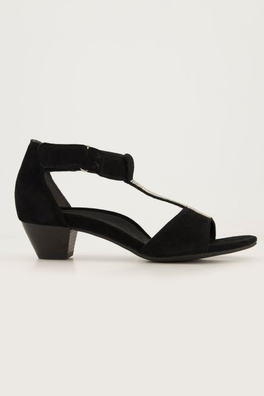 Sandales en cuir à talon, strass fantaisie - largeur H