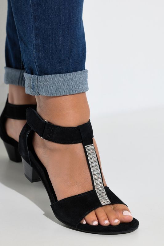 Sandales en cuir à talon, strass fantaisie - largeur H