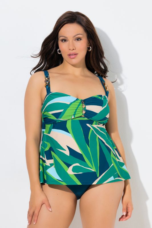 Tankini motif feuilles, bonnets souples et bretelles réglables