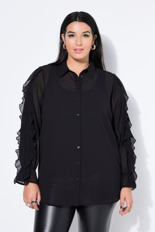 Blouson oversize en mousseline transparente, volants et manches longues