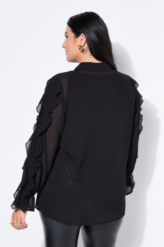 Blouson oversize en mousseline transparente, volants et manches longues