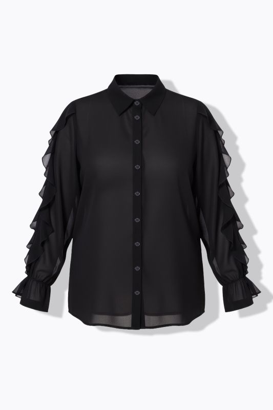 Blouson oversize en mousseline transparente, volants et manches longues