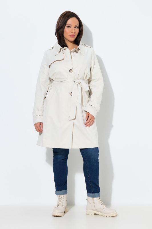 Trench-coat en tissu micropeach, ceinture à nouer, coupe évasée