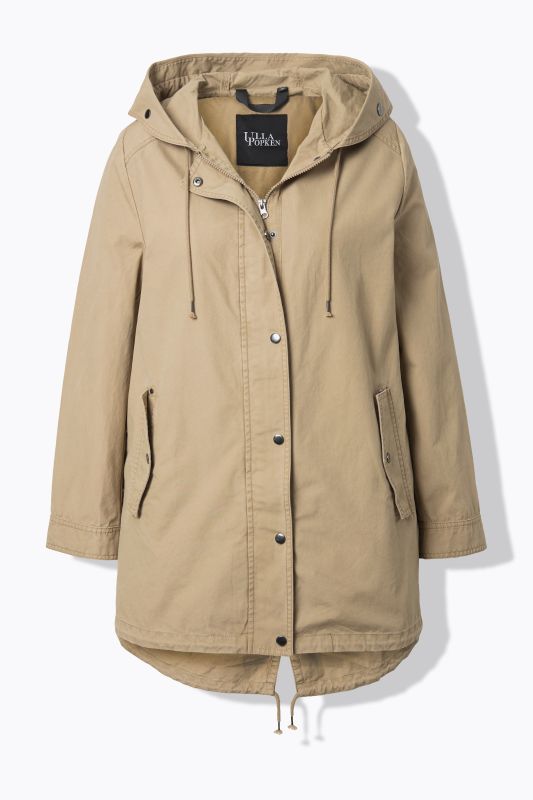 Parka en coton à capuche, plus longue à l'arrière, coupe évasée