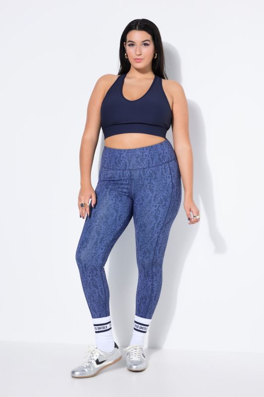 Collant de sport taille haute et longueur chevilles, imprimé peau de serpent et poche latérale