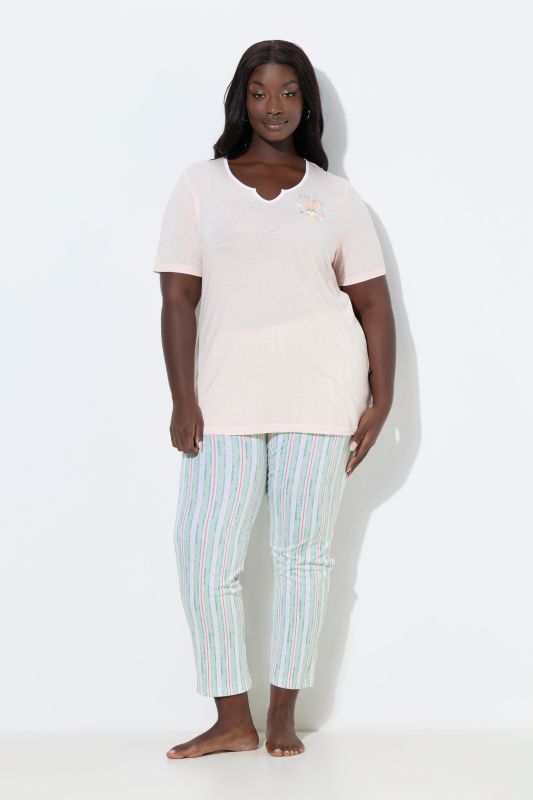 Pyjama 2 pièces, pantalon + T-shirt motif lapin, col tunisien et manches courtes