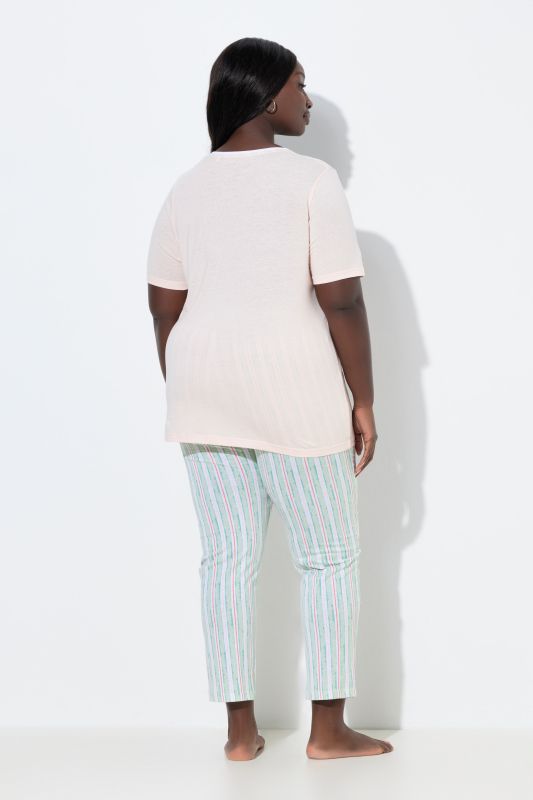 Pyjama 2 pièces, pantalon + T-shirt motif lapin, col tunisien et manches courtes