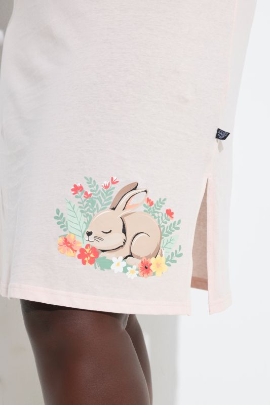 Lot de 2 grands t-shirts/chemises de nuit, rayures/lapin, col rond/tunisien et manches courtes