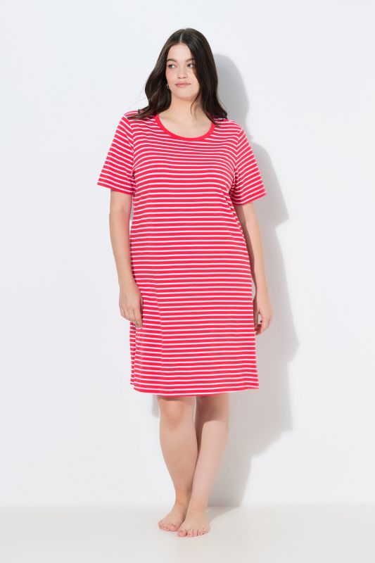 Grand T-shirt/chemise de nuit en coton bio rayé, décolleté rond et manches courtes