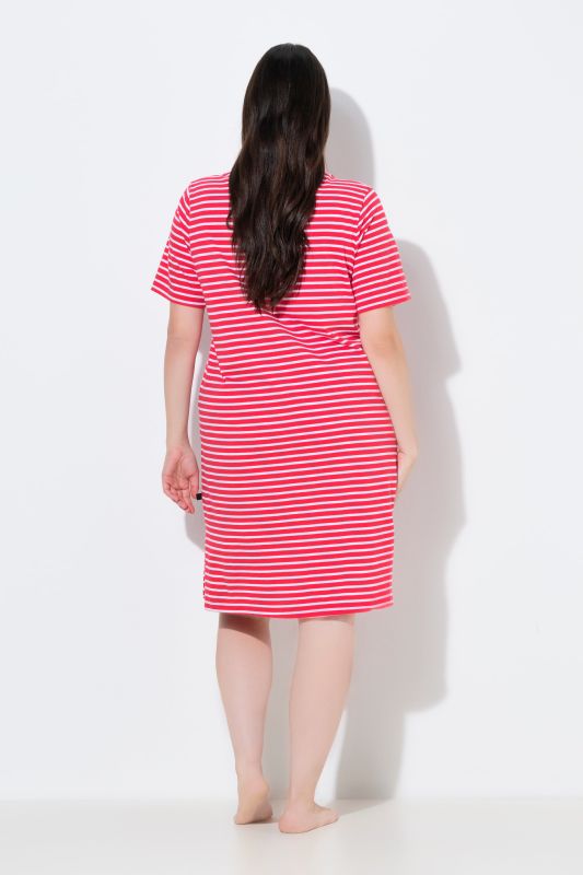 Grand T-shirt/chemise de nuit en coton bio rayé, décolleté rond et manches courtes