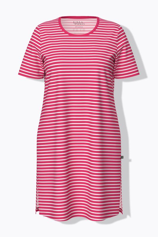 Grand T-shirt/chemise de nuit en coton bio rayé, décolleté rond et manches courtes