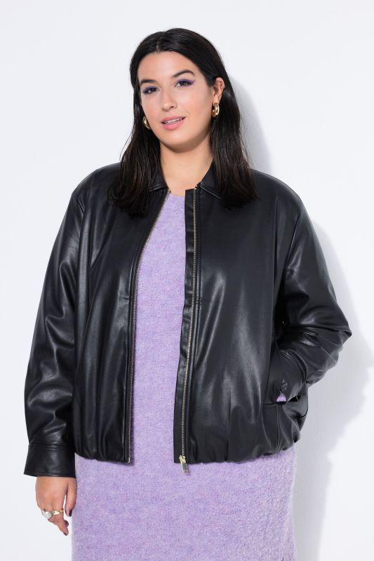 Blouson oversize en simili, fermeture zippée et doublure intégrale