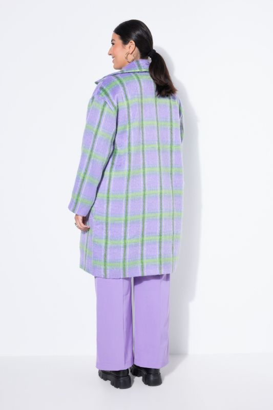 Manteau oversize à carreaux, manches longues et col à revers