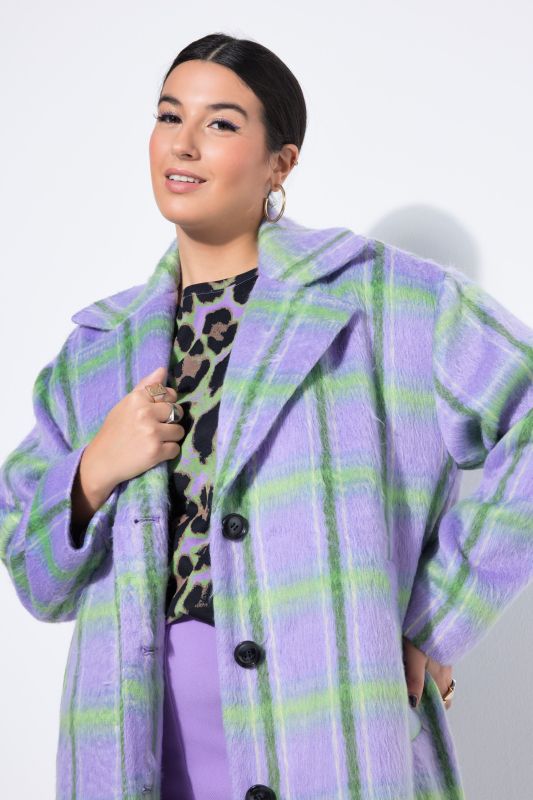 Manteau oversize à carreaux, manches longues et col à revers