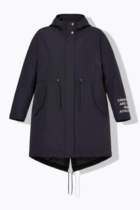 Parka à capuche, message brodé et coupe évasée