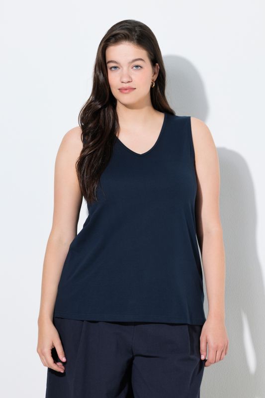 Débardeur en coton bio, modèle sans manches avec col en V, coupe Classic Fit