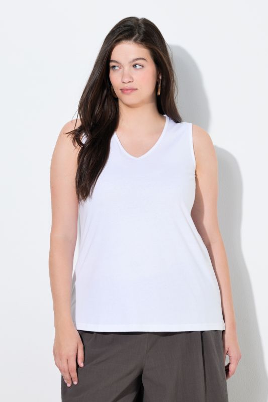 Débardeur en coton bio, modèle sans manches avec col en V, coupe Classic Fit