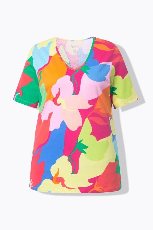 T-shirt col rond et manches courtes, coupe évasée