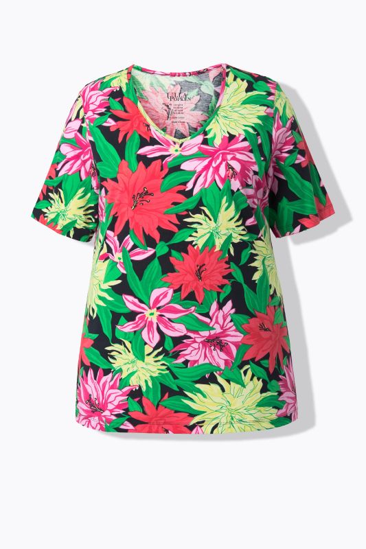 T-shirt à coupe évasée, col en V et manches courtes