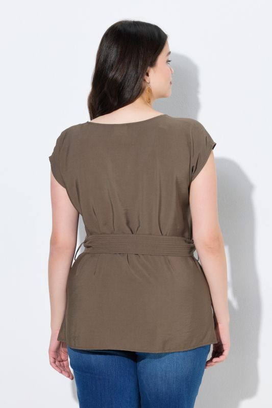 Tunique avec ceinture à nouer, décolleté rond et manches courtes, coupe Boxy Fit