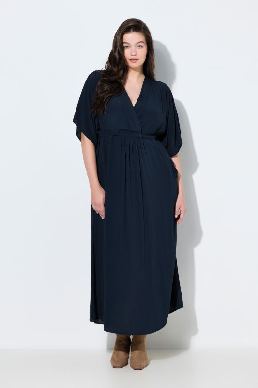 Robe-blouse maxi, manches courtes et décolleté en V, esprit cache-cœur