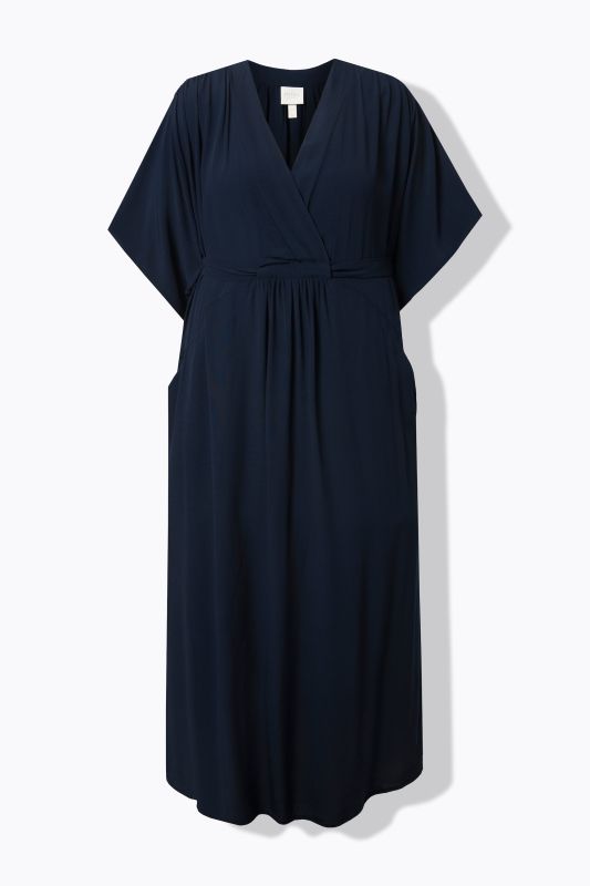 Robe-blouse maxi, manches courtes et décolleté en V, esprit cache-cœur