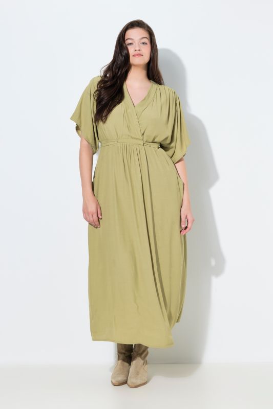 Robe-blouse maxi, manches courtes et décolleté en V, esprit cache-cœur