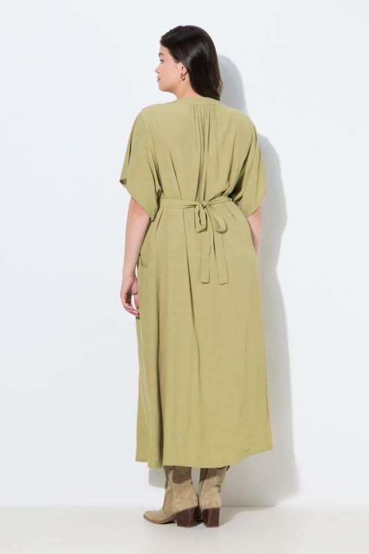 Robe-blouse maxi, manches courtes et décolleté en V, esprit cache-cœur