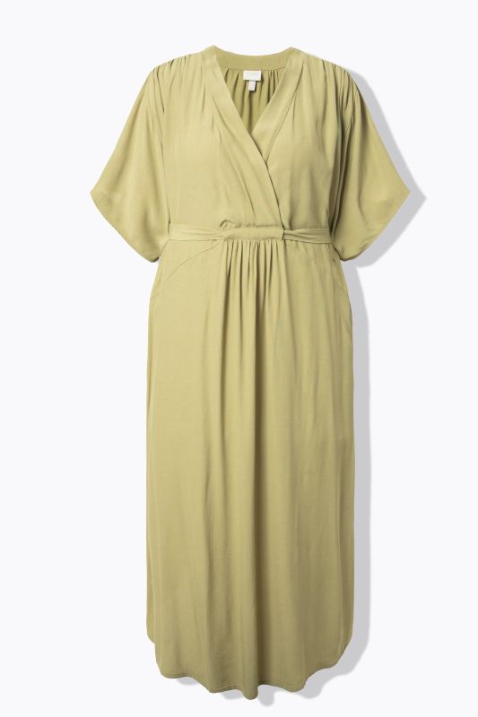 Robe-blouse maxi, manches courtes et décolleté en V, esprit cache-cœur