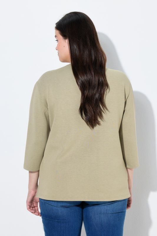 Sweat-shirt col rond et manches 3/4, applications de fleurs brodées