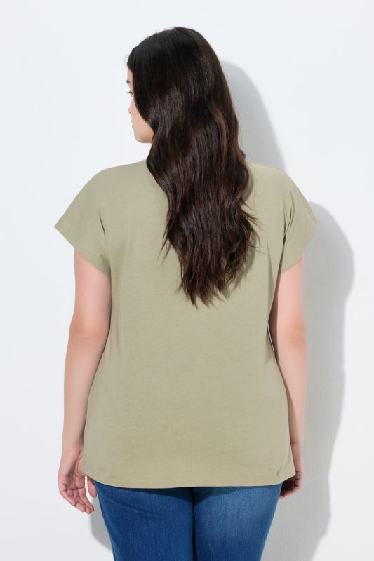 T-shirt en coton bio, empiècement en crochet, col rond et manches courtes