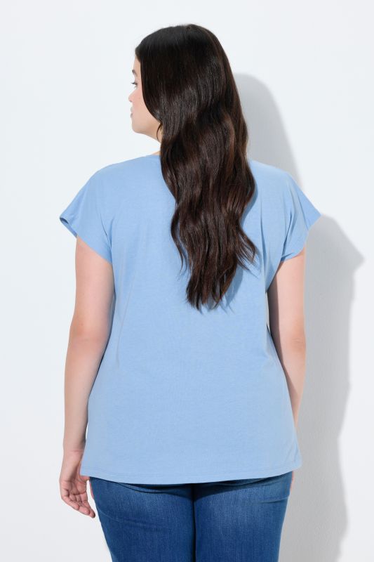 T-shirt en coton bio, empiècement en crochet, col rond et manches courtes