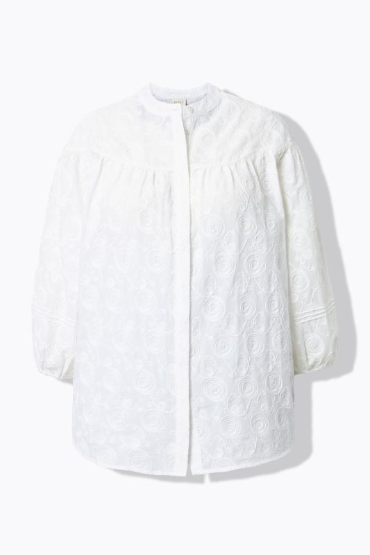 Chemisier en coton bio avec broderies, décolleté rond et manches 3/4
