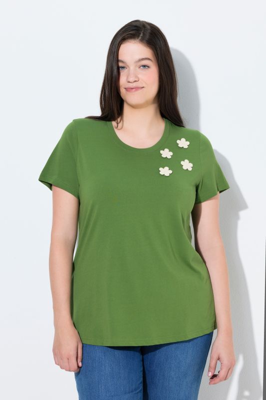 T-shirt en coton bio, fleurs en crochet, décolleté rond et manches courtes