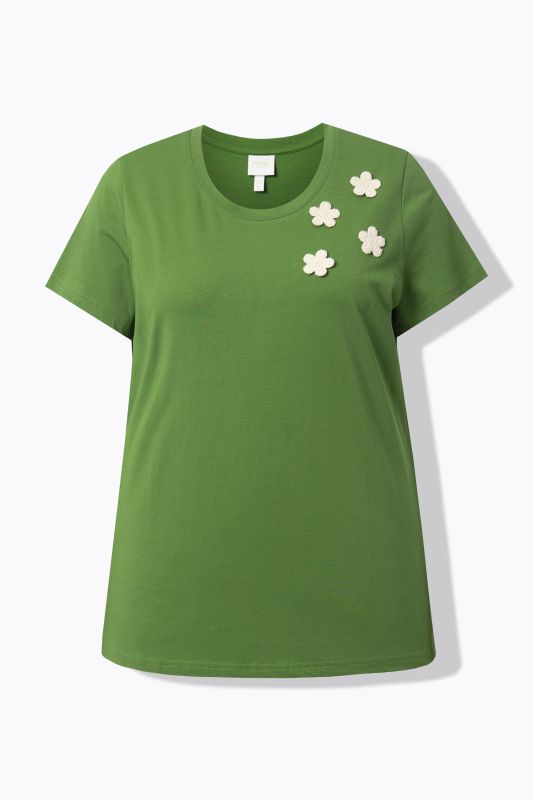 T-shirt en coton bio, fleurs en crochet, décolleté rond et manches courtes
