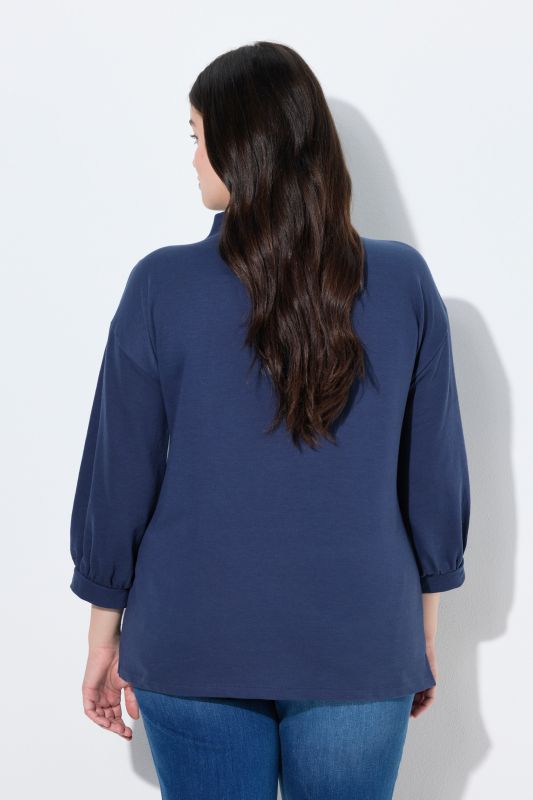 Sweat-shirt en coton bio, trèfles en corde, col montant et manches 3/4